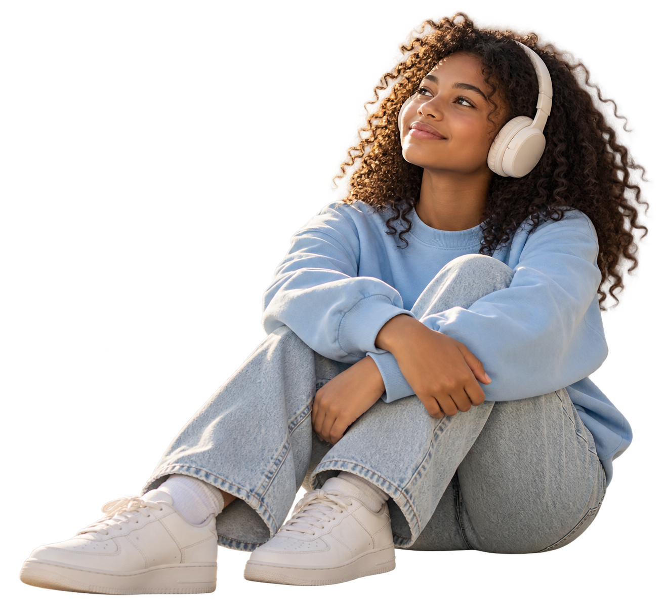 A relaxed teenager wearing headphones